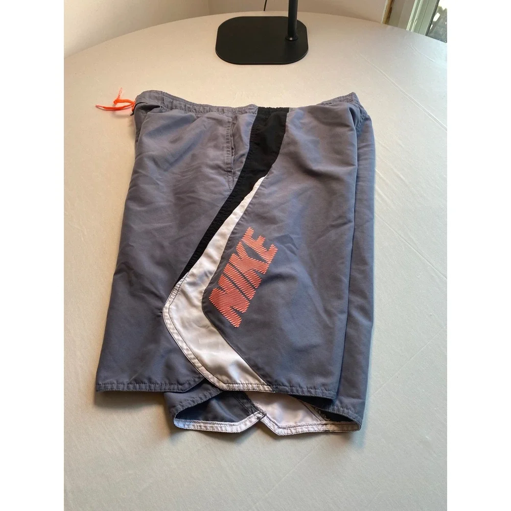 Nike Mens Grey Swim Trunks Board Shorts Orange Logo NESS5314 Size Medium